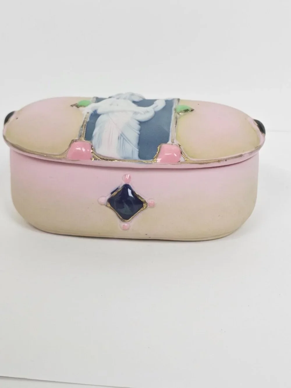 Schafer & Vater Art Nouveau Enamel Porcelain Trinket Box Cameo Jeweled Antique